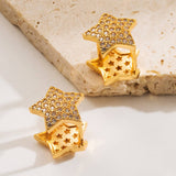 STAR DIAMOND CZ HOOP EARRINGS DUAL SIDED DESIGN_CWMM8514