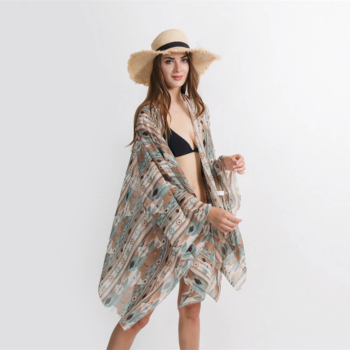 RESORT STYLE GEOMETRIC PRINTED KIMONOS FOR WOMENS_CWASC0778