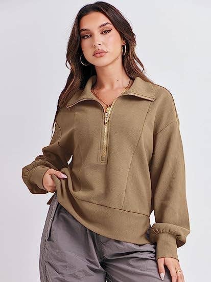 Solid Long-Sleeved Hoodie With Half Zip Collar