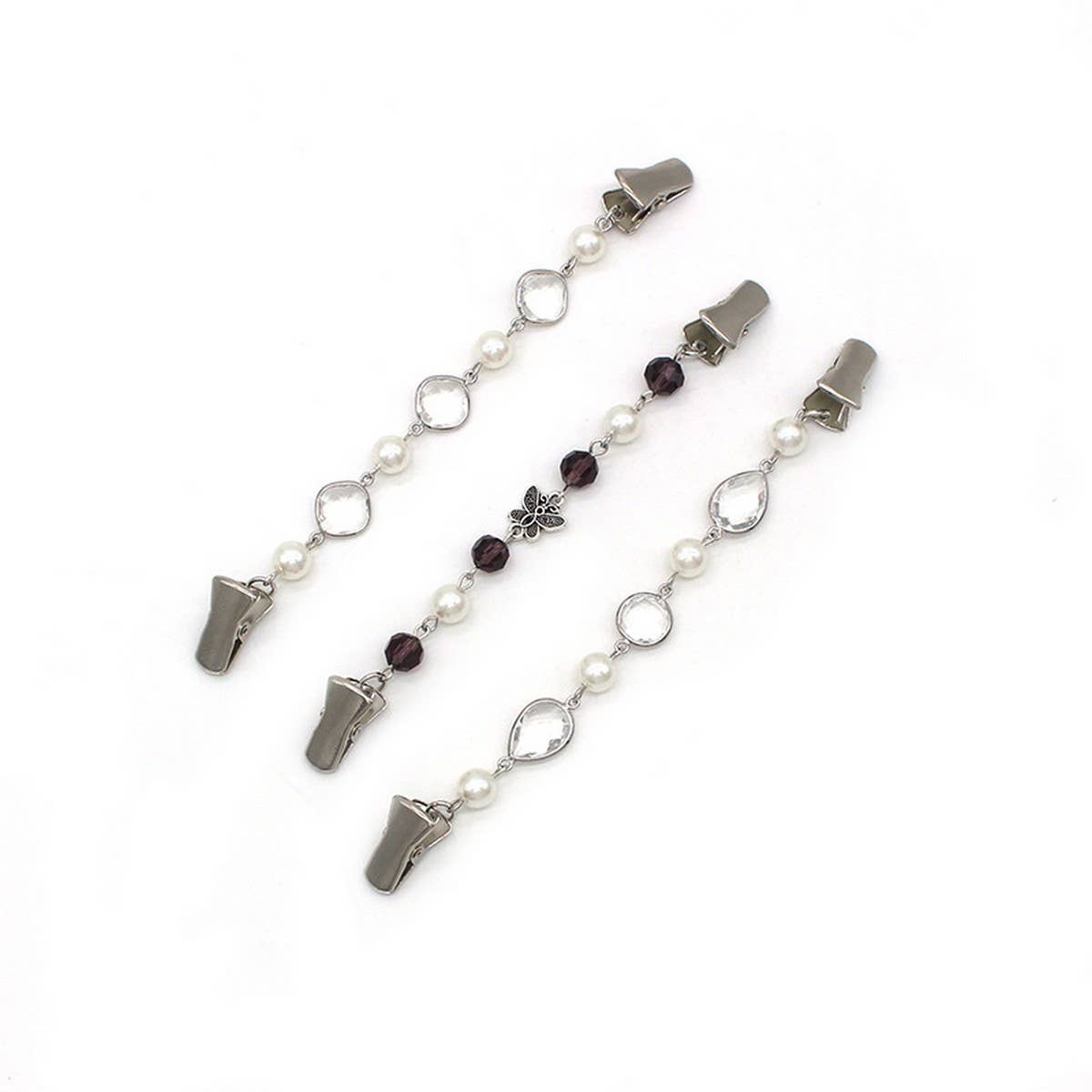 NEW CRYSTAL PEARL BUTTERFLY CHAIN SHAWL CLIP_CWMM2195