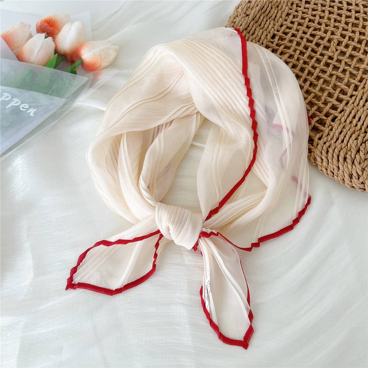 60CM PLEATED SHEER SQUARE SCARF FOR WOMEN_CWASC0849