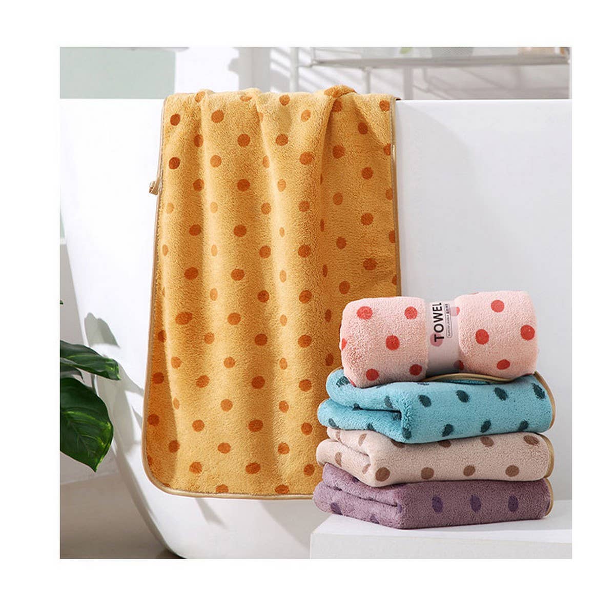 CORAL FLEECE POLKA DOT ABSORBENT FACE TOWEL_CWMM2267