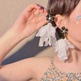 BOLD ENAMEL FLOWER TASSEL EARRINGS DESIGNER STYLE_CWMM6282