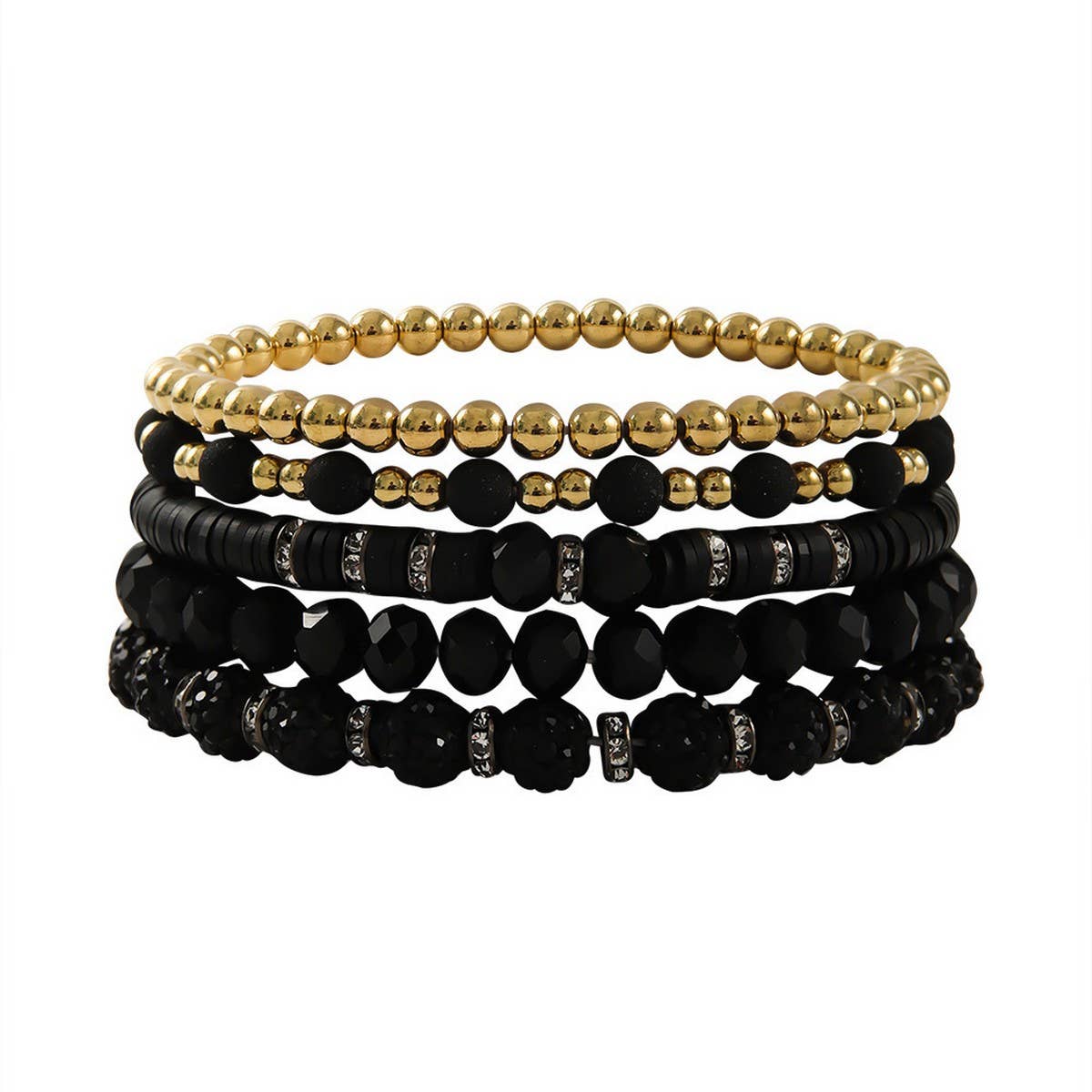 SIMPLE SET OF BLACK AND WHITE MULTI PIECE BRACELETS_CWMM3544