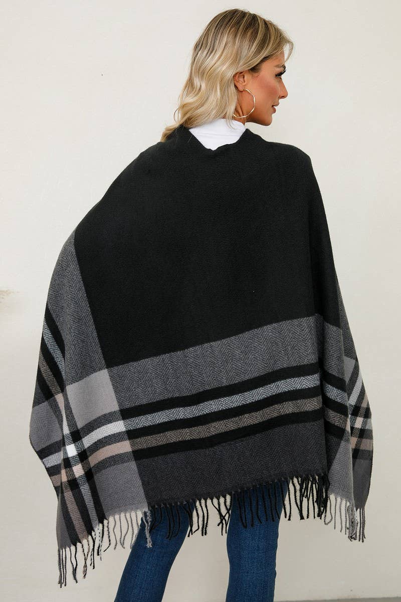Cwoco0949_Shawl Scarf Faux Cashmere Knitted Cape Coat