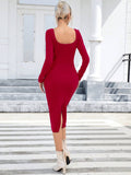 Square Collar Slit Temperament Wrap Buttock Dress