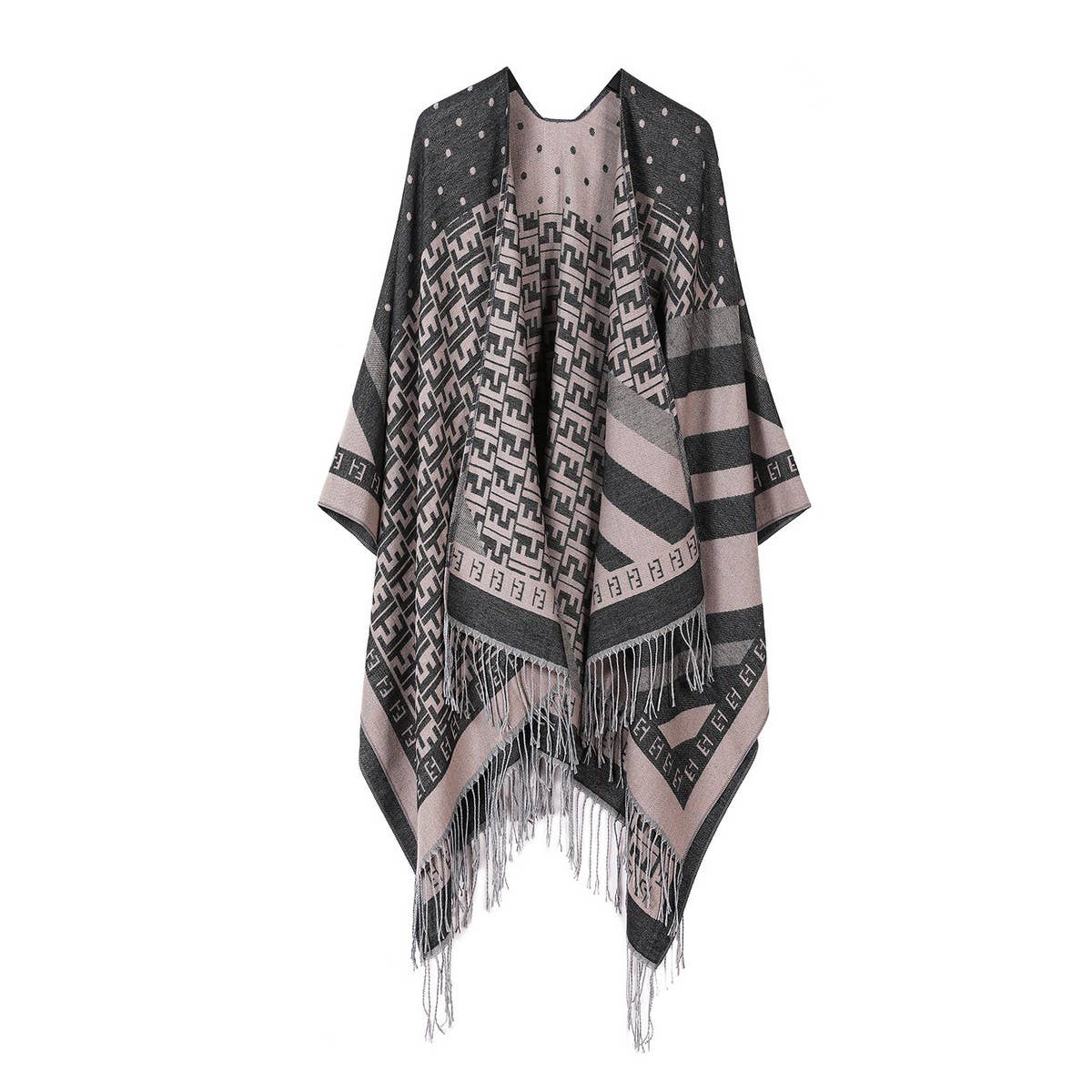 SHAWL FAUX CASHMERE CAPE FRINGED CAPE_CWASC2248