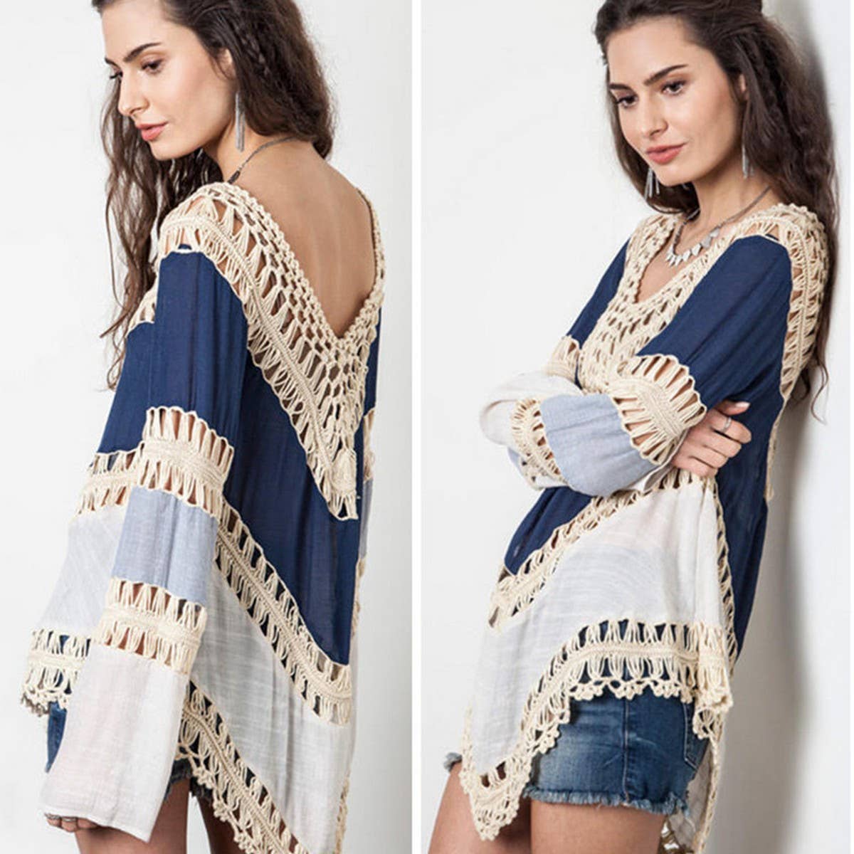 BOHEMIAN LONG SLEEVE BEACH SWIMSUIT COVER UP_CWMW0646