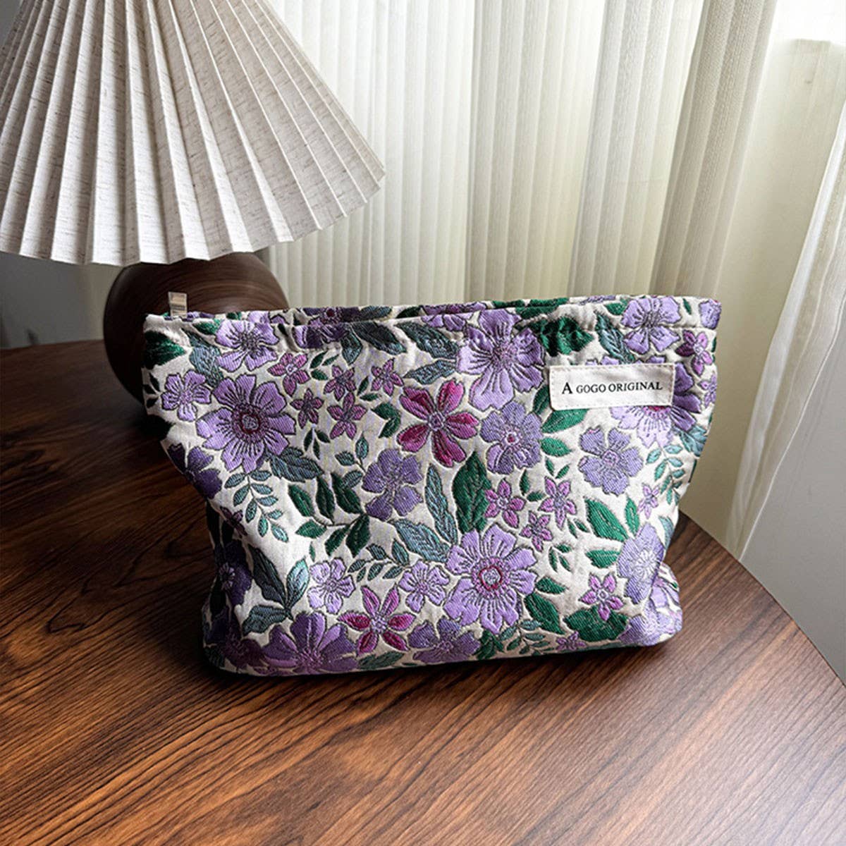 Purple Flower Makeup Bag Small Travel Wallet Pouch_Cuab00670