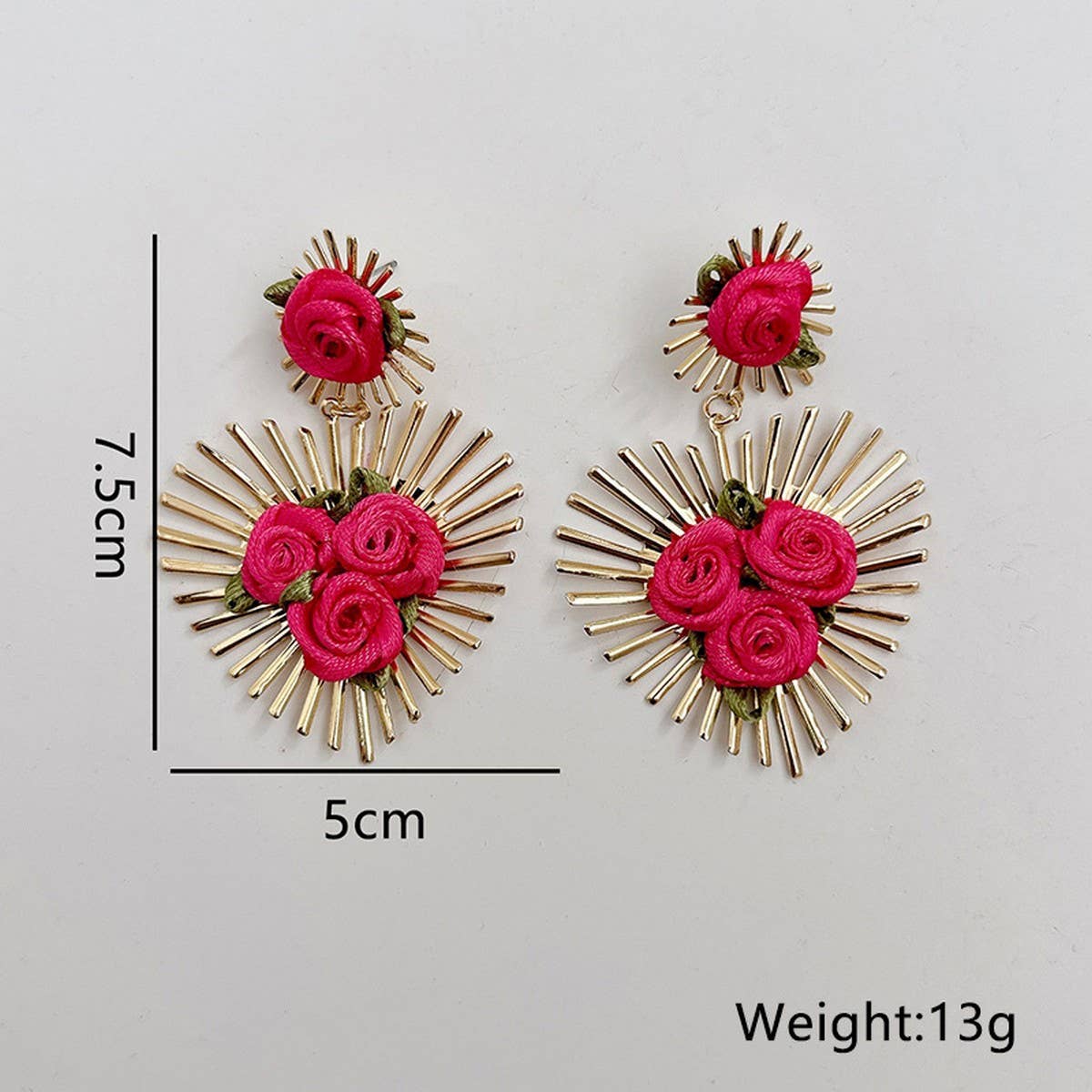 HANDMADE FABRIC FLOWER HEART EARRINGS FOR WOMEN_CWMM6254