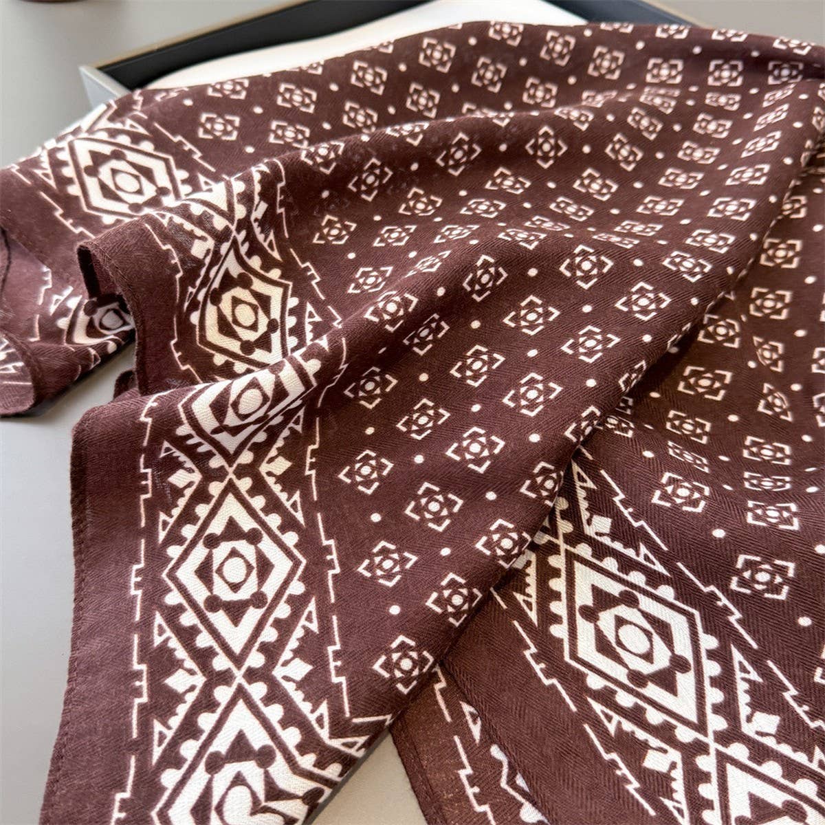 Geometric Herringbone Cotton Linen Square Scarf_Cwasc03433