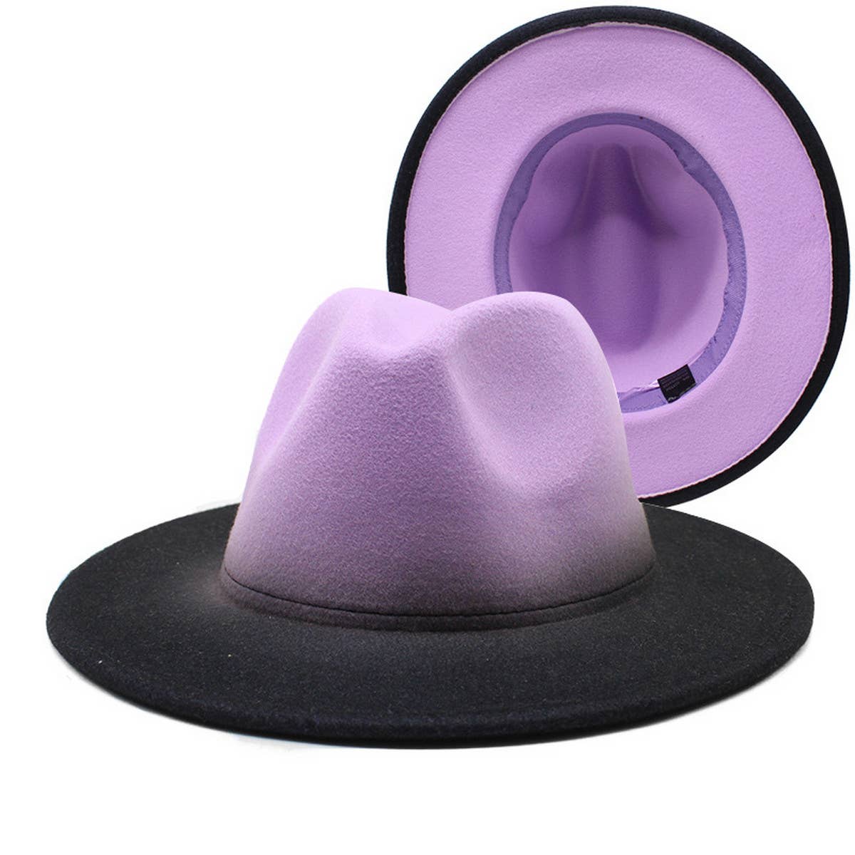 Women Gradient Two-Color Thick Wool Felt Hat_Cwah0816