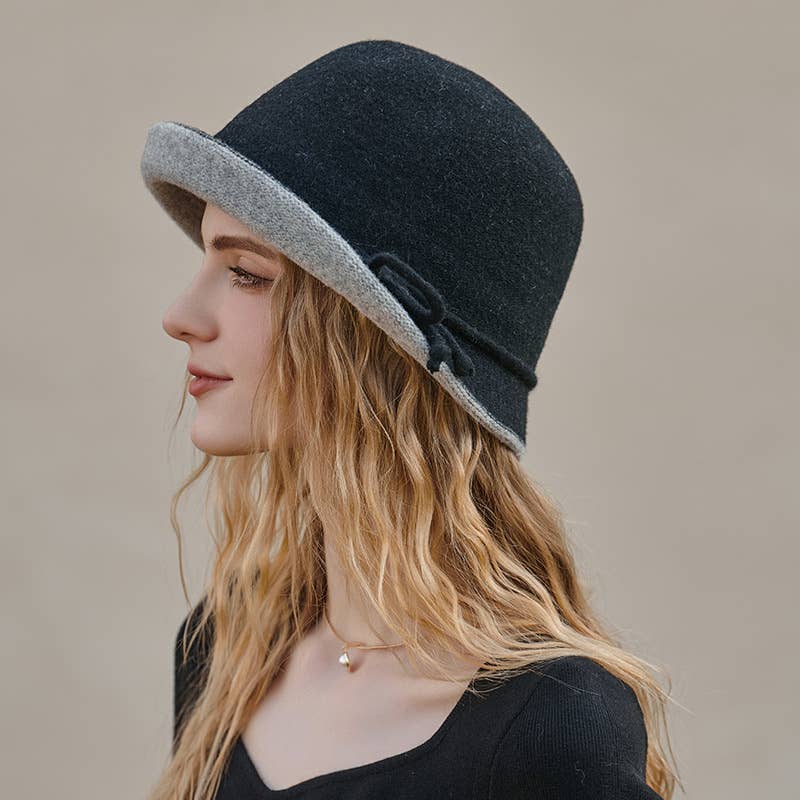 Women Fashion Warm Curling Felt Hat Bucket Hat_Cwah0605