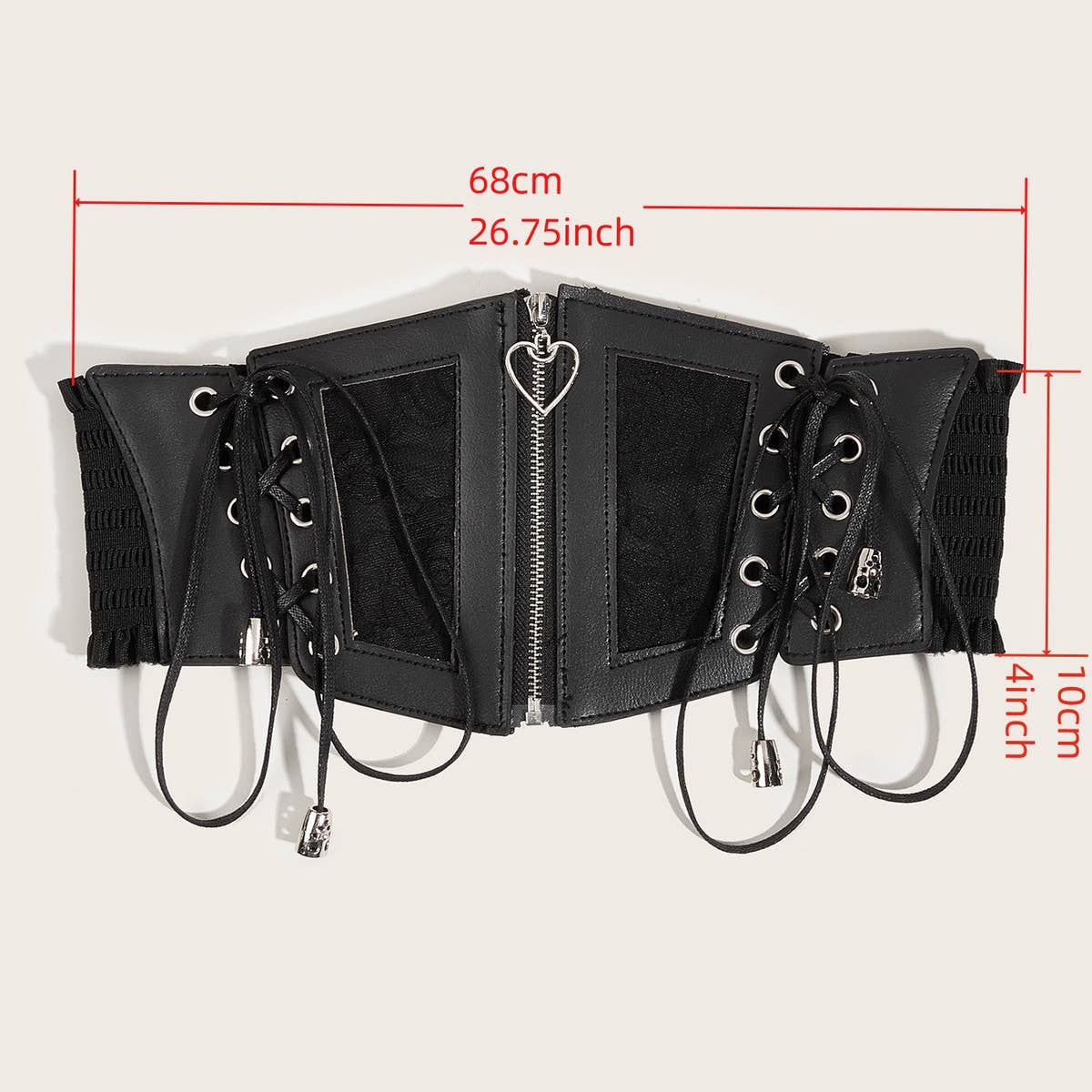 Women Heart-Shaped Zipper Elastic Waistband_Cwabe0306