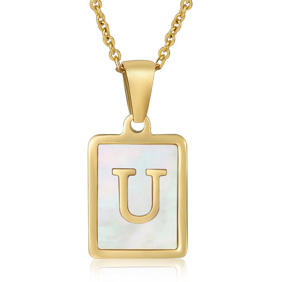 SQUARE SHELL 26 LETTER PENDANT NECKLACE_CWAJE0674