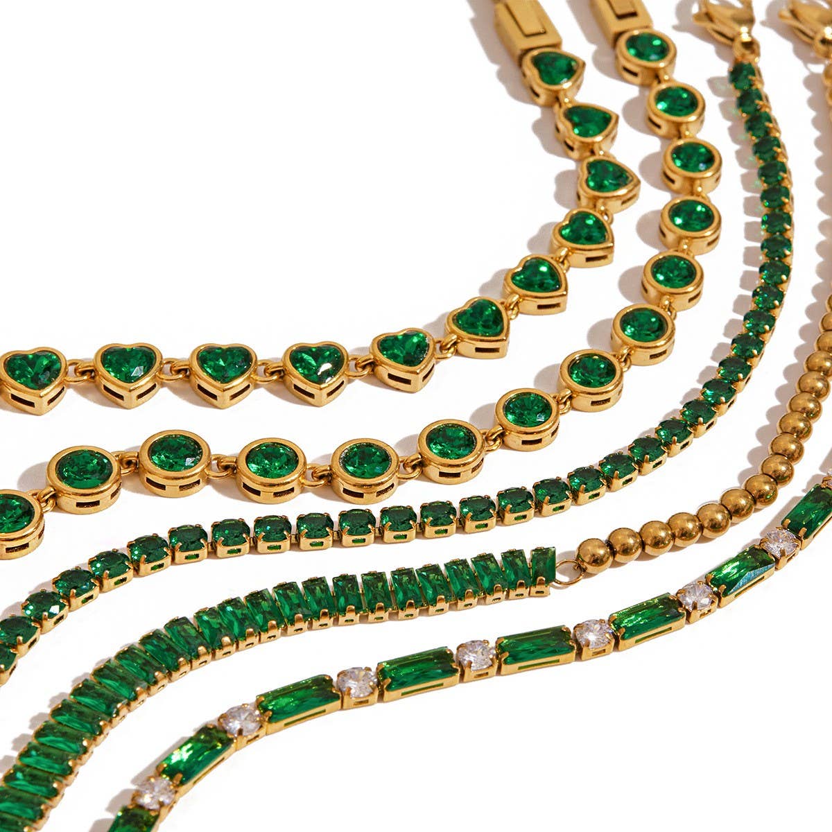 18K GOLD GREEN ZIRCON TENNIS CHAIN BRACELET_CWAJE4780