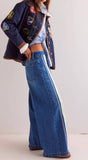 Stylish Retro Slit Color Wide-Leg Mop Jeans