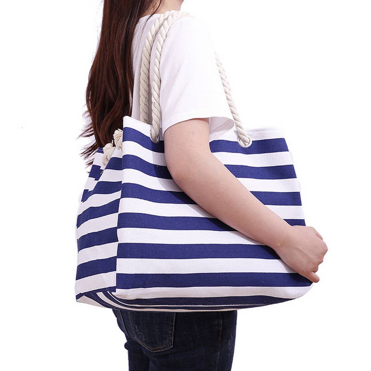 LARGE CAPACITY TRAVEL STRIPED PORTABLE CANVAS BAG_CUAB0227