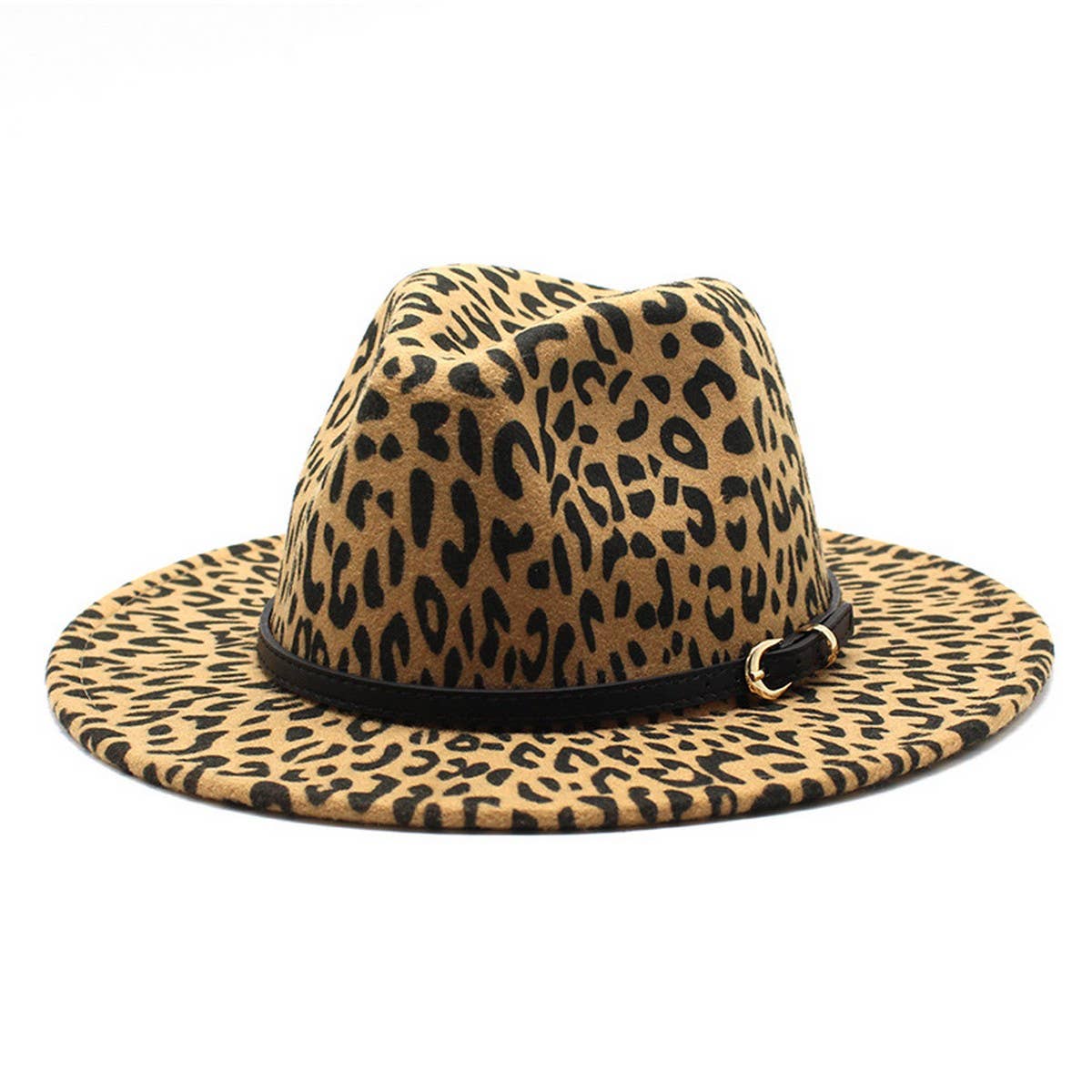 LEOPARD PRINT WOOLEN HAT FLAT BRIM JAZZHAT FELT HAT_CWAH2605