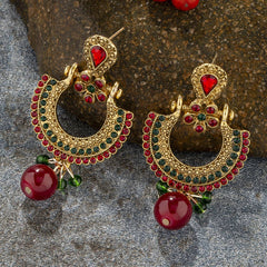Vintage Large Beads Inlaid Rhinestone Earrings