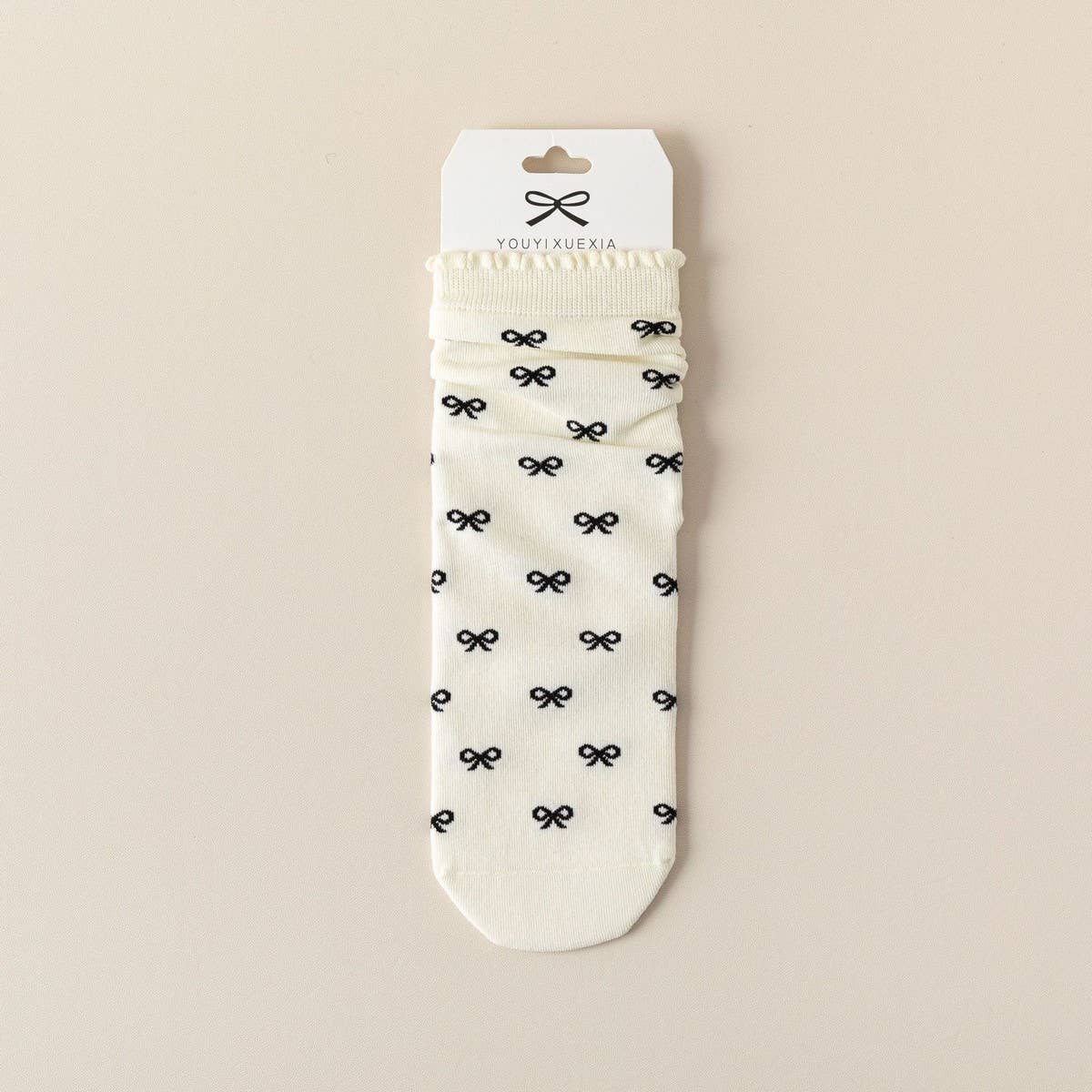 Versatile Wood Ear Lace Bowknot Mid-Calf Socks_Cwms1363