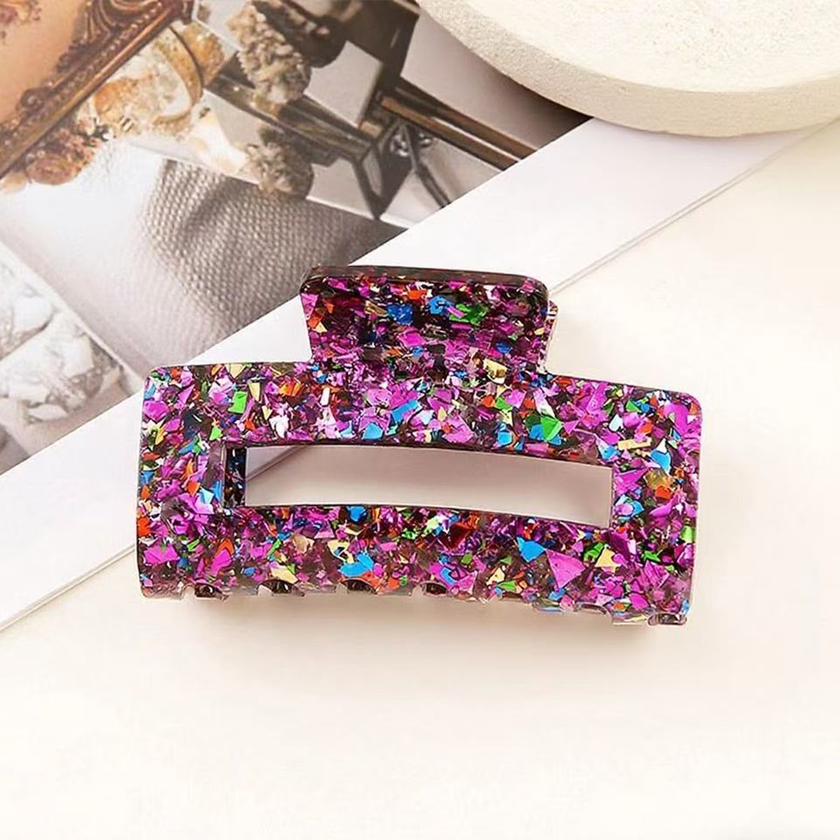 Acrylic Square Sequin Hollow Hair Claw_Cwaha07291