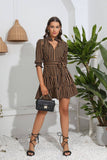 Striped Casual V-Neck Lace-Up Fashion Short Dress