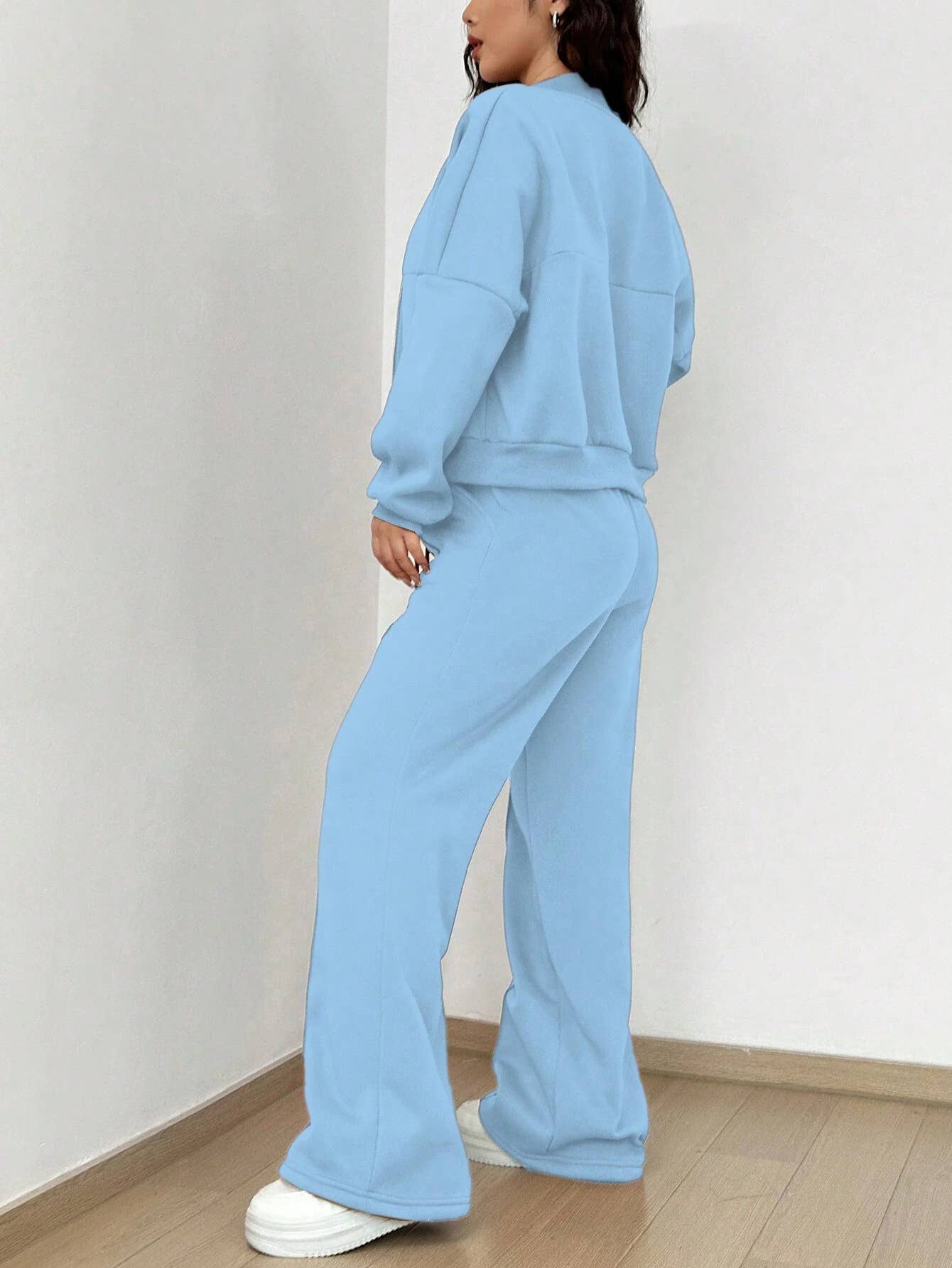 Zipper Cardigan Straight-Leg Sport Pants Set