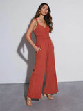 Solid Color Thin Straps Baggy Flared Jumpsuit