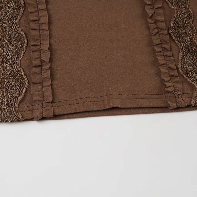 Vintage Wood Ear Trim V-Neck Long Sleeve T-Shirt