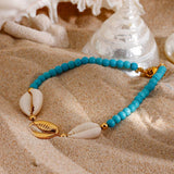 Trendy Shell Blue Stone Bracelet, 18K Gold Steel