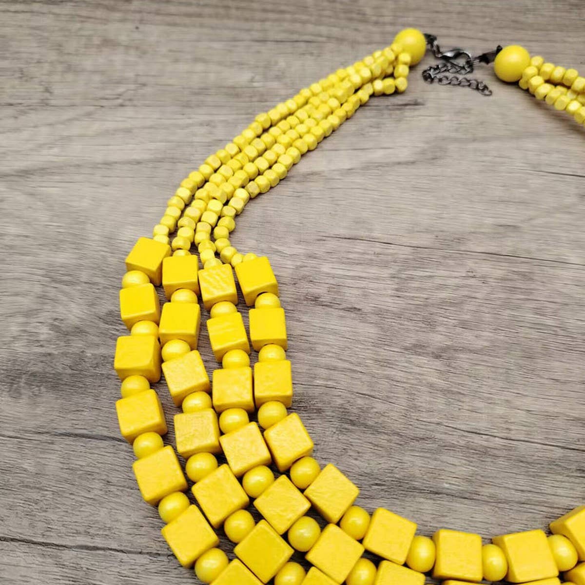 HANDMADE WOODEN SQUARE BEADS MULTI LAYER NECKLACE_CWMM4850