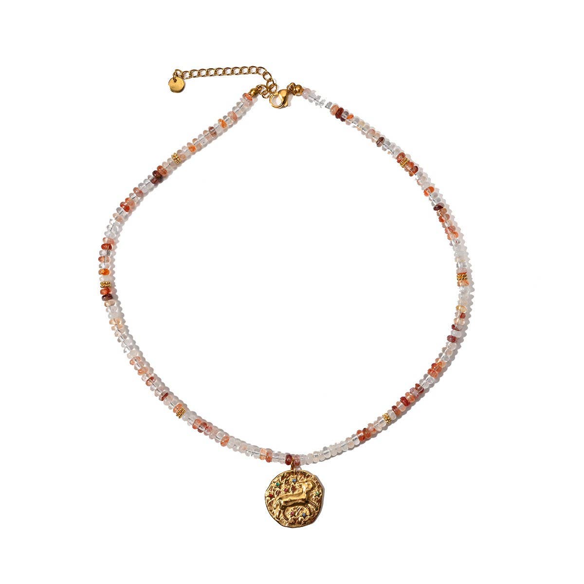 STAINLESS STEEL ZODIAC NECKLACE WITH NATURAL GEMS_CWMM8881