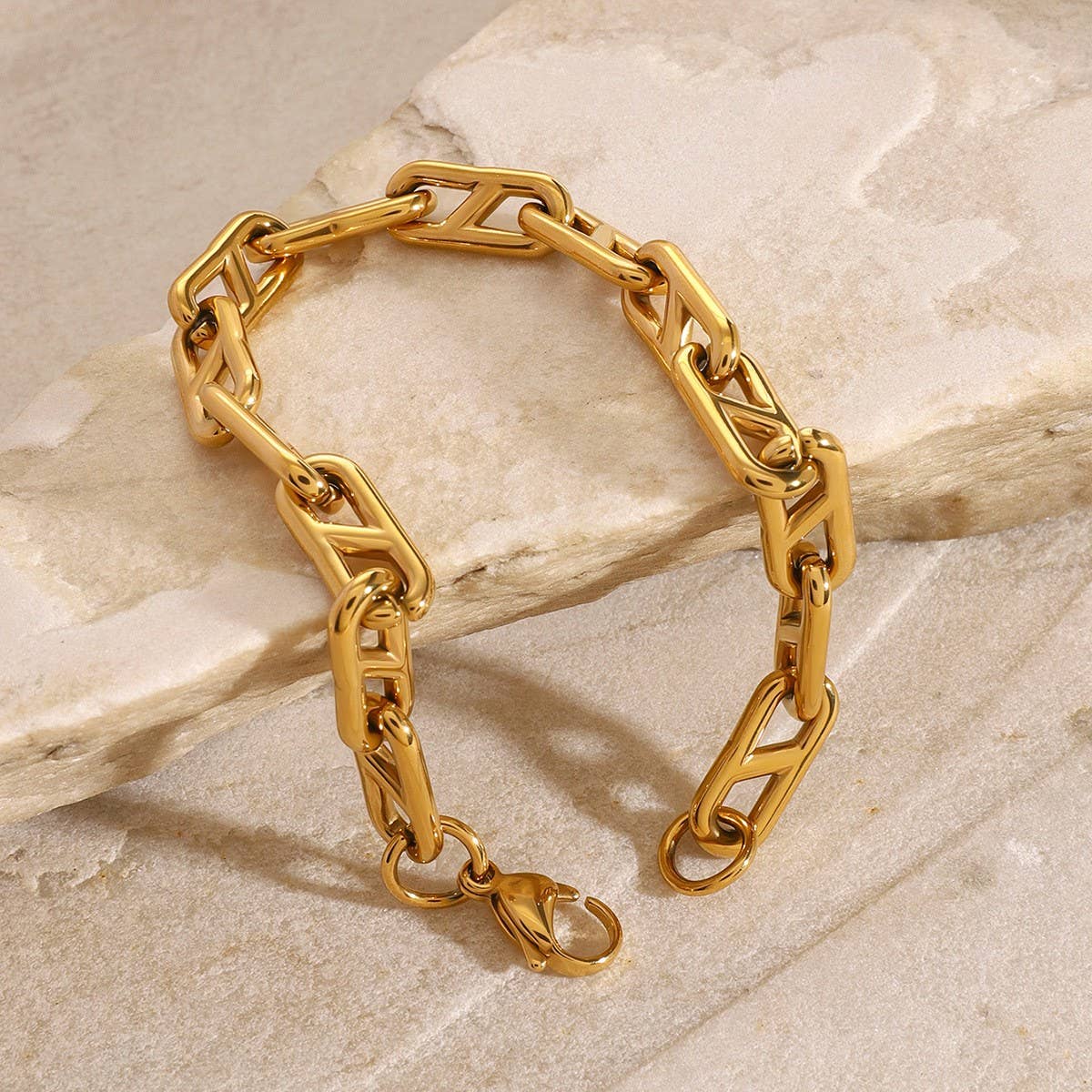 GOLD STAINLESS STEEL CHAIN BRACELET NO FADING_CWAJE4876