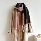 GEOMETRIC FRINGE WOOL SCARF THICK COLORBLOCK SHAWL_CWASC0978
