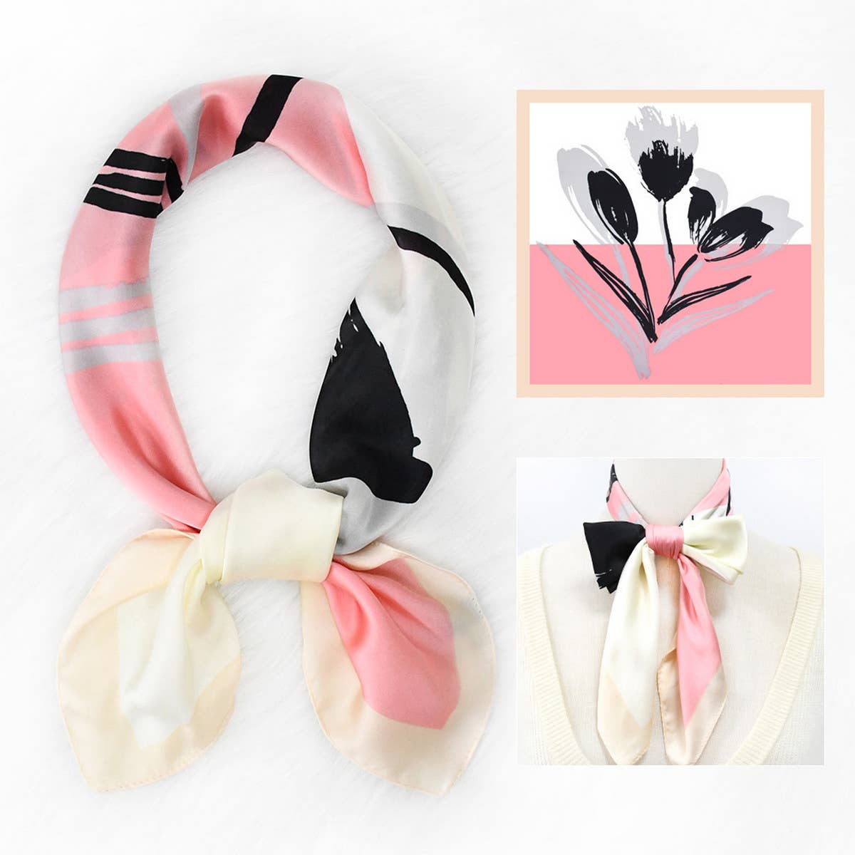 FLORAL SILK SCARF FRESH ELEGANT SQUARE HEADSCARF_CWASC1154