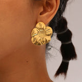 18K GOLD PLATED STEEL SUNFLOWER STATEMENT EARRINGS_CWMM8926