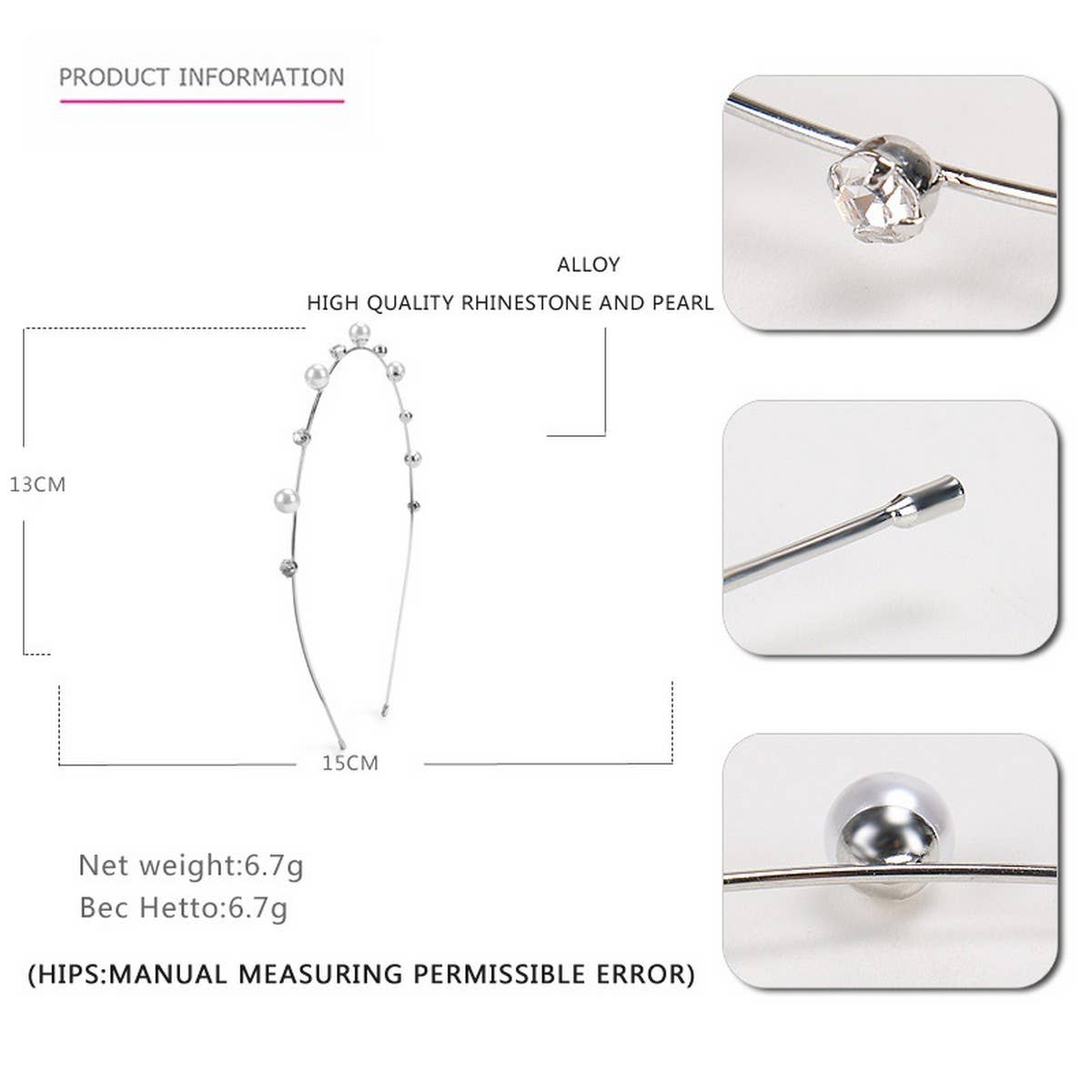 PEARL HEADBAND RHINESTONE ALLOY THIN HEADBAND_CWAHA4387