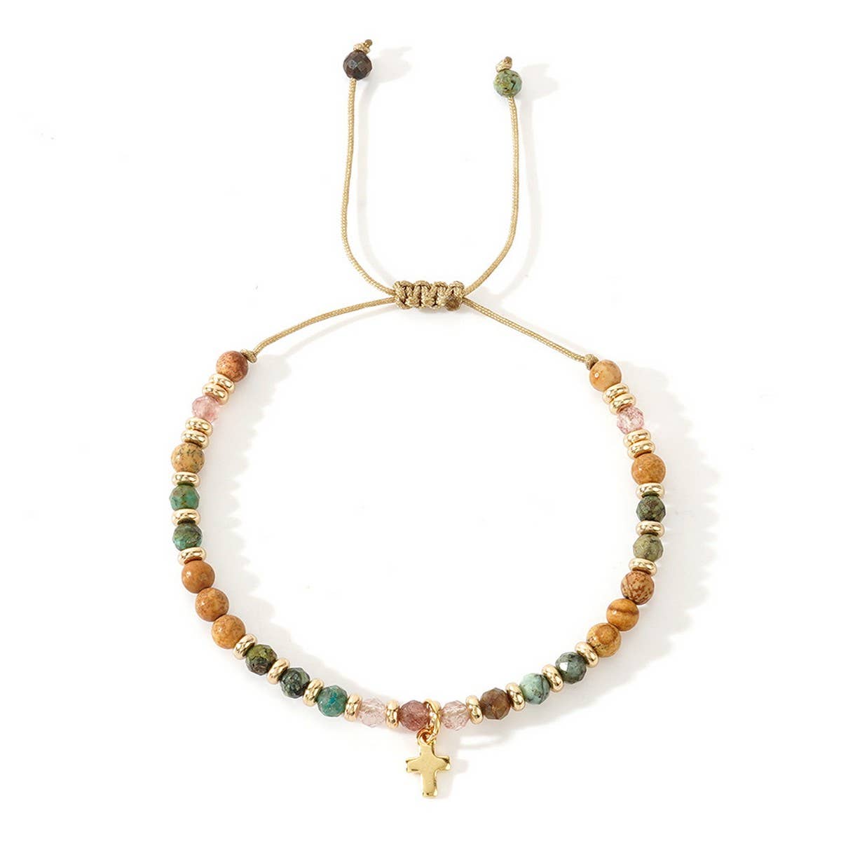 GOTHIC CROSS NATURAL SEMI PRECIOUS STONE BRACELET_CWAB4626