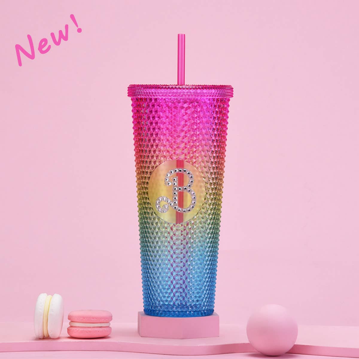DOUBLE LAYER PORTABLE PLASTIC STRAW DIAMOND CUP_CWMM0978