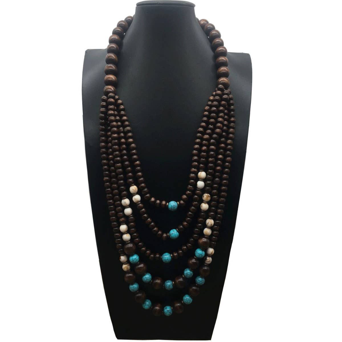 BOHEMIAN WOOD BEAD IMITATION TURQUOISE NECKLACE_CWMM4862
