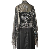 PEACOCK EMBROIDERED SEQUINED TASSEL CAPE_CWASC1077