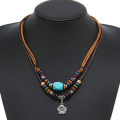 Vintage Multi-Layer Turquoise Flower Necklace_Cwmm4584