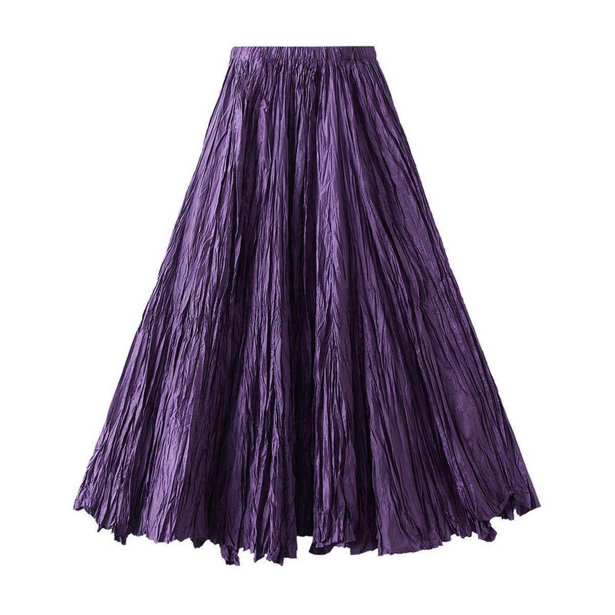 LOOSE PLEATED A LINE FLARED CASUAL MIDI SKIRT_CWBMS0399