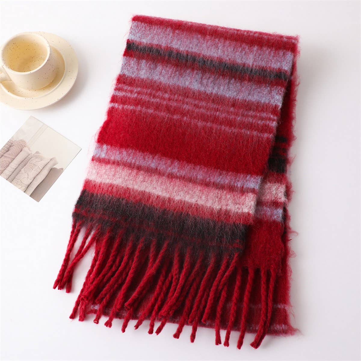 Color Stripe Fluffy Tassel Scarf For Winter_Cwasc2760
