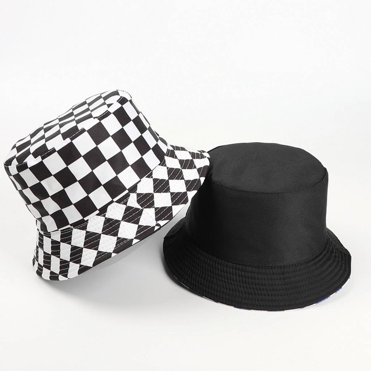 Cwah1522_Stylish Plaid Reversible Shade Bucket Hat