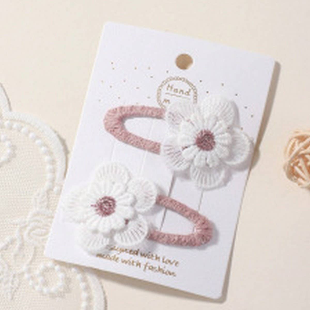 FRESH DAISY HAIR CLIP SET HANDMADE FABRIC CLIPS_CWAHA6712