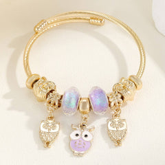 Trendy Gold Steel Bracelet With Enamel Charm_Cwmm8595