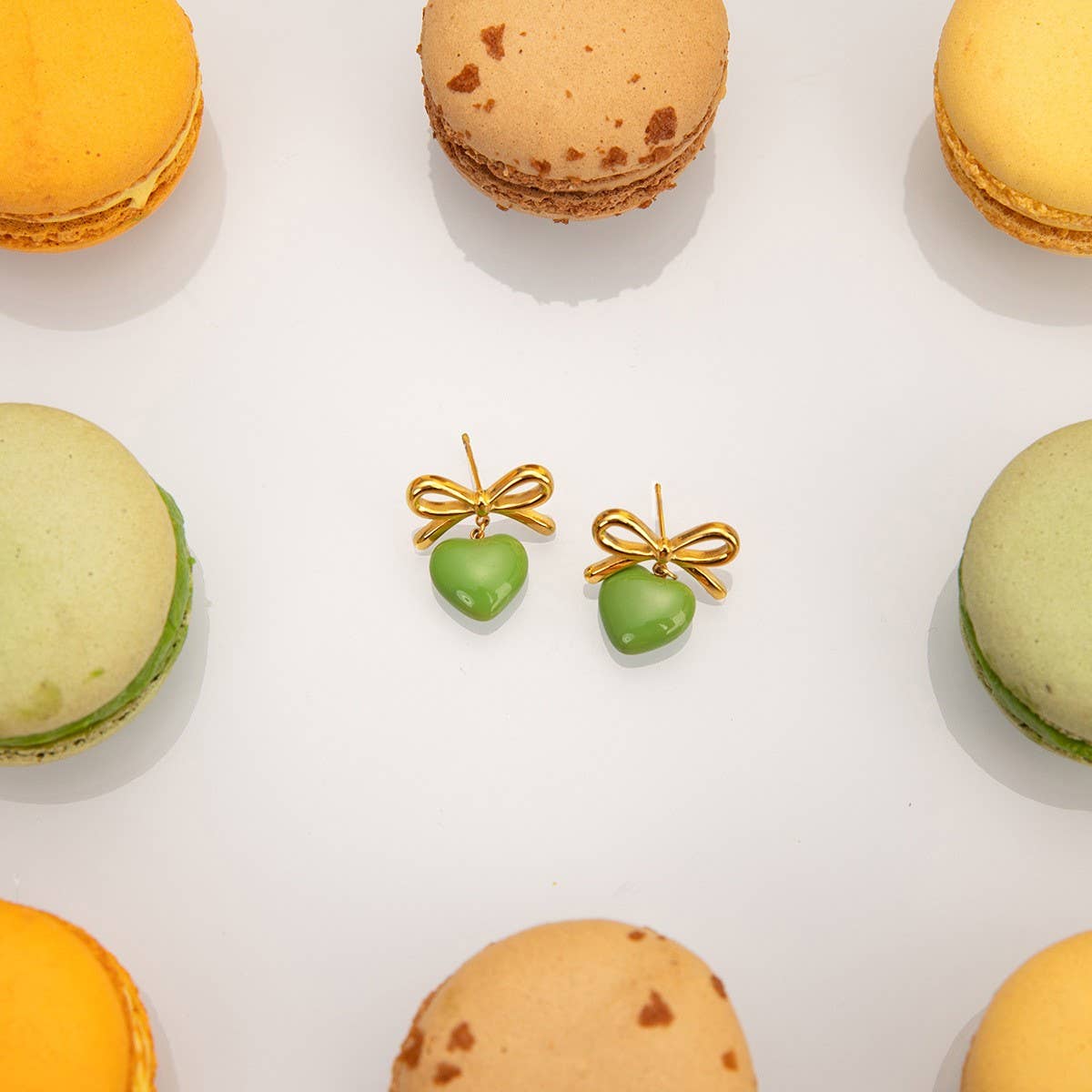 18K GOLD STAINLESS STEEL BOW HEART EARRINGS_CWASC1685