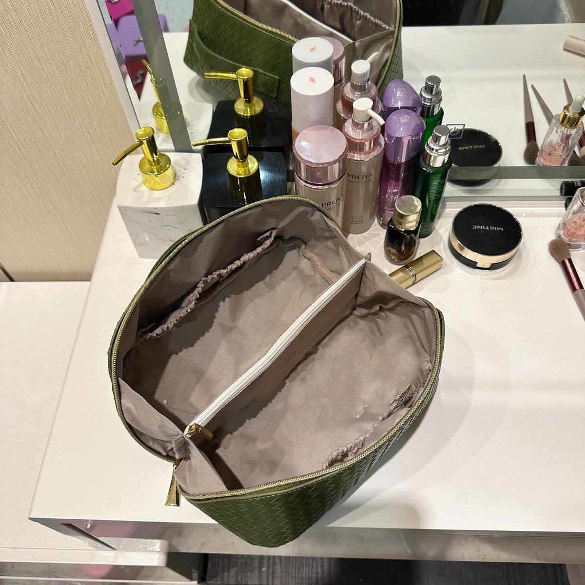 NEW WOVEN PU LEATHER LARGE CAPACITY COSMETIC BAG_CWAB4463